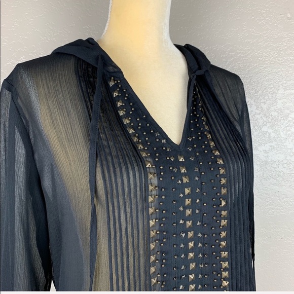Chico’s Black Sheer Hooded BoHo Style Tunic Blouse - Picture 5 of 8